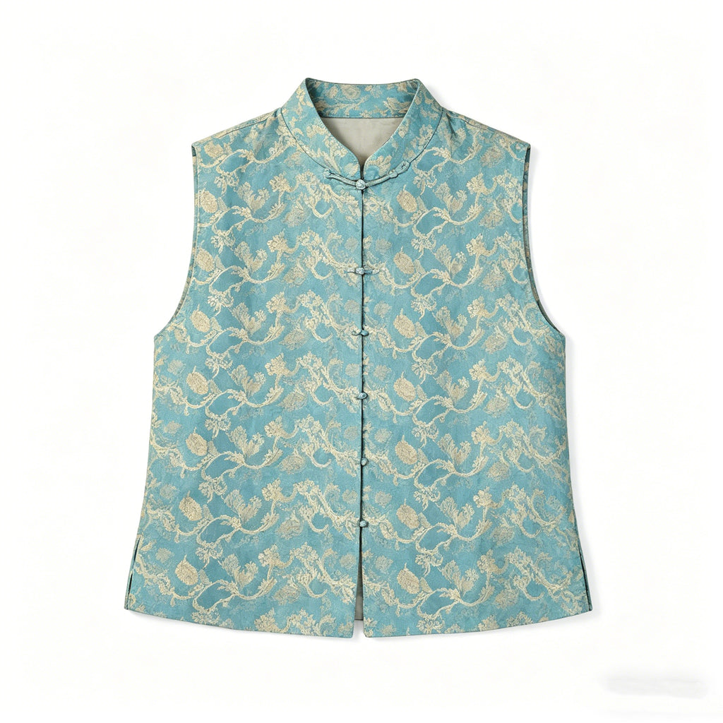 Round Neck Button-Front Stylish Shu Brocade Cheongsam Top