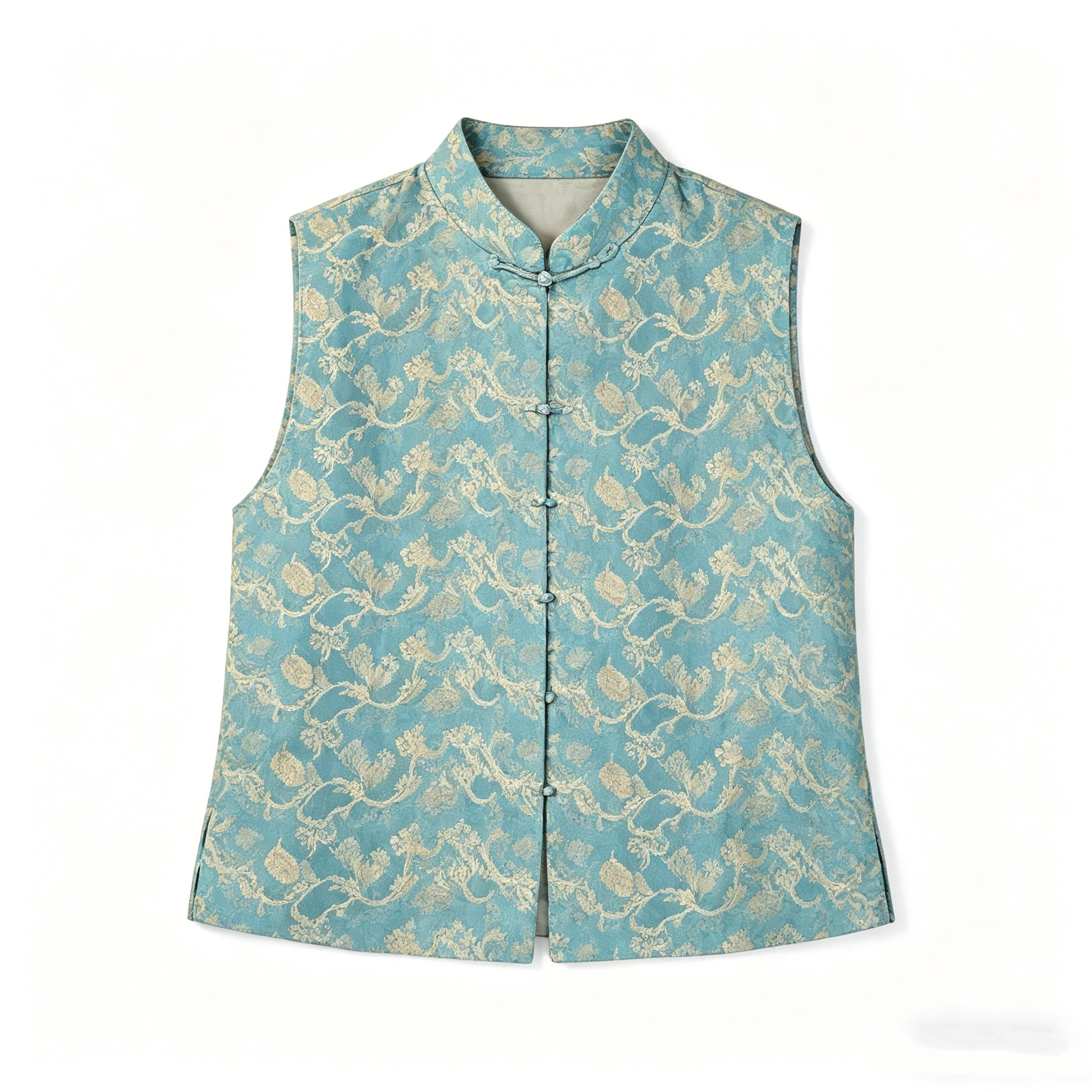 Round Neck Button-Front Stylish Shu Brocade Cheongsam Top