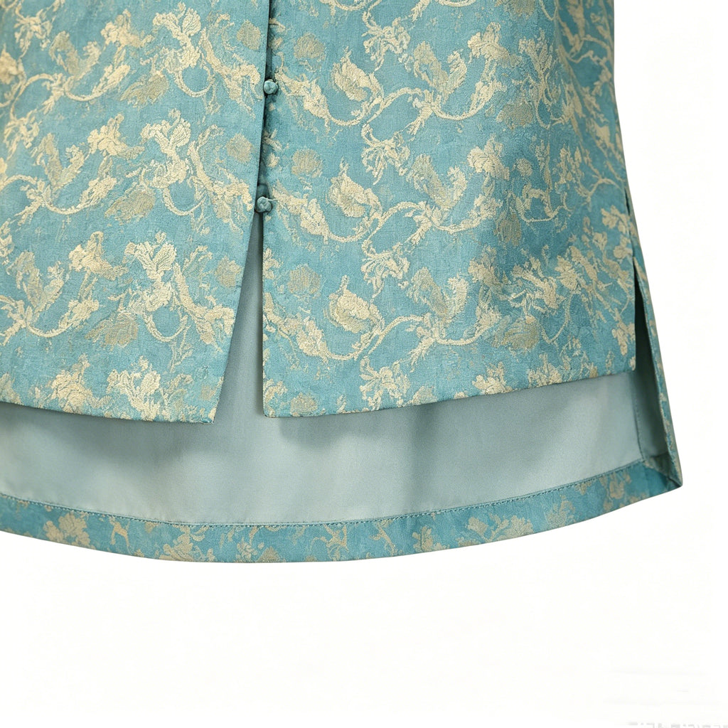 Round Neck Button-Front Stylish Shu Brocade Cheongsam Top