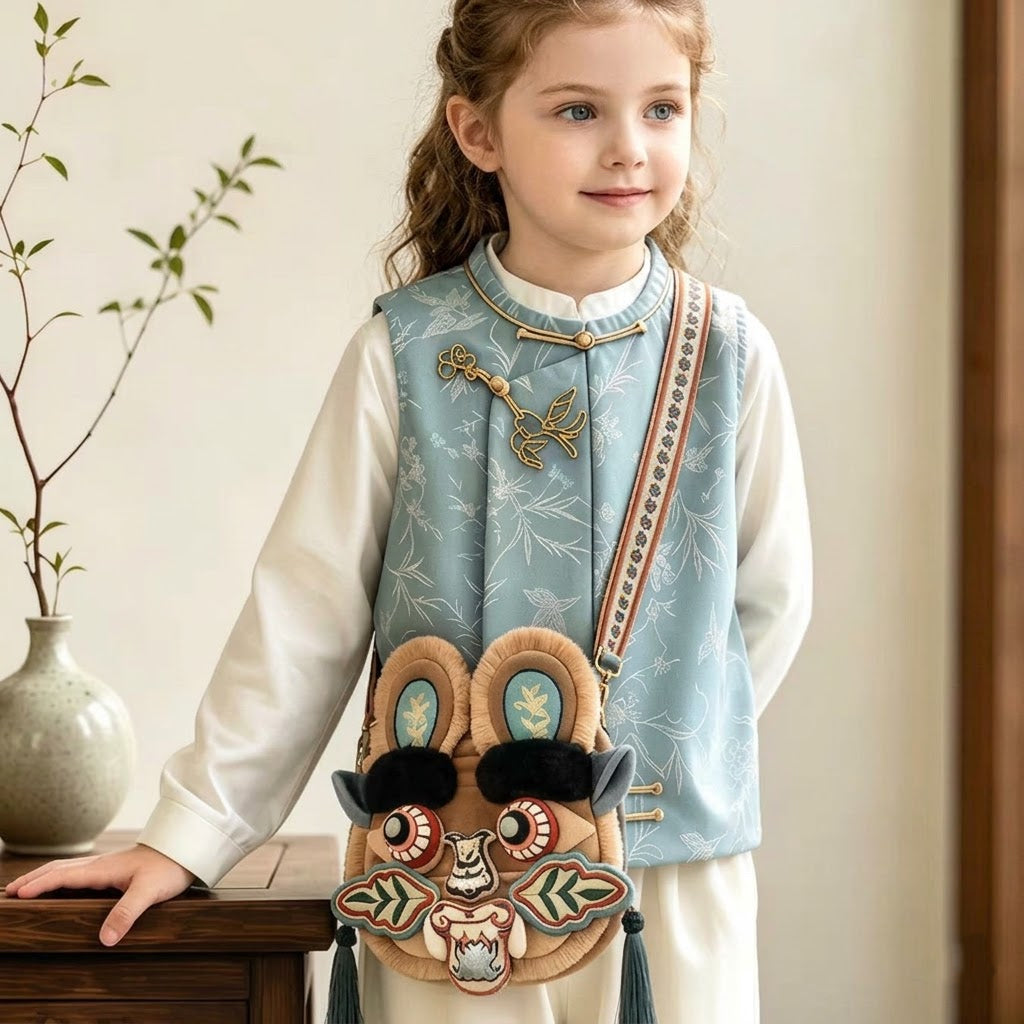 Intangible Cultural Heritage-Style Tiger Head Bag Plush Crossbody Handbag