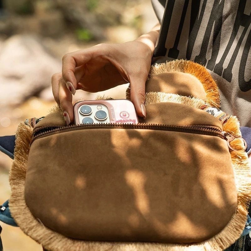 Intangible Cultural Heritage-Style Tiger Head Bag Plush Crossbody Handbag