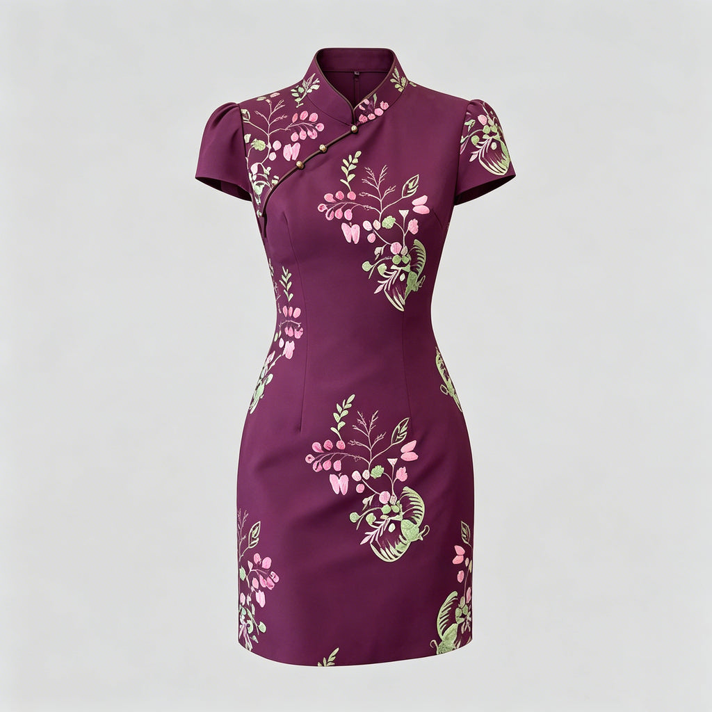 Purple Mandarin Collar Cheongsam Dress