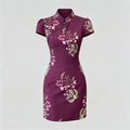 Purple Mandarin Collar Cheongsam Dress