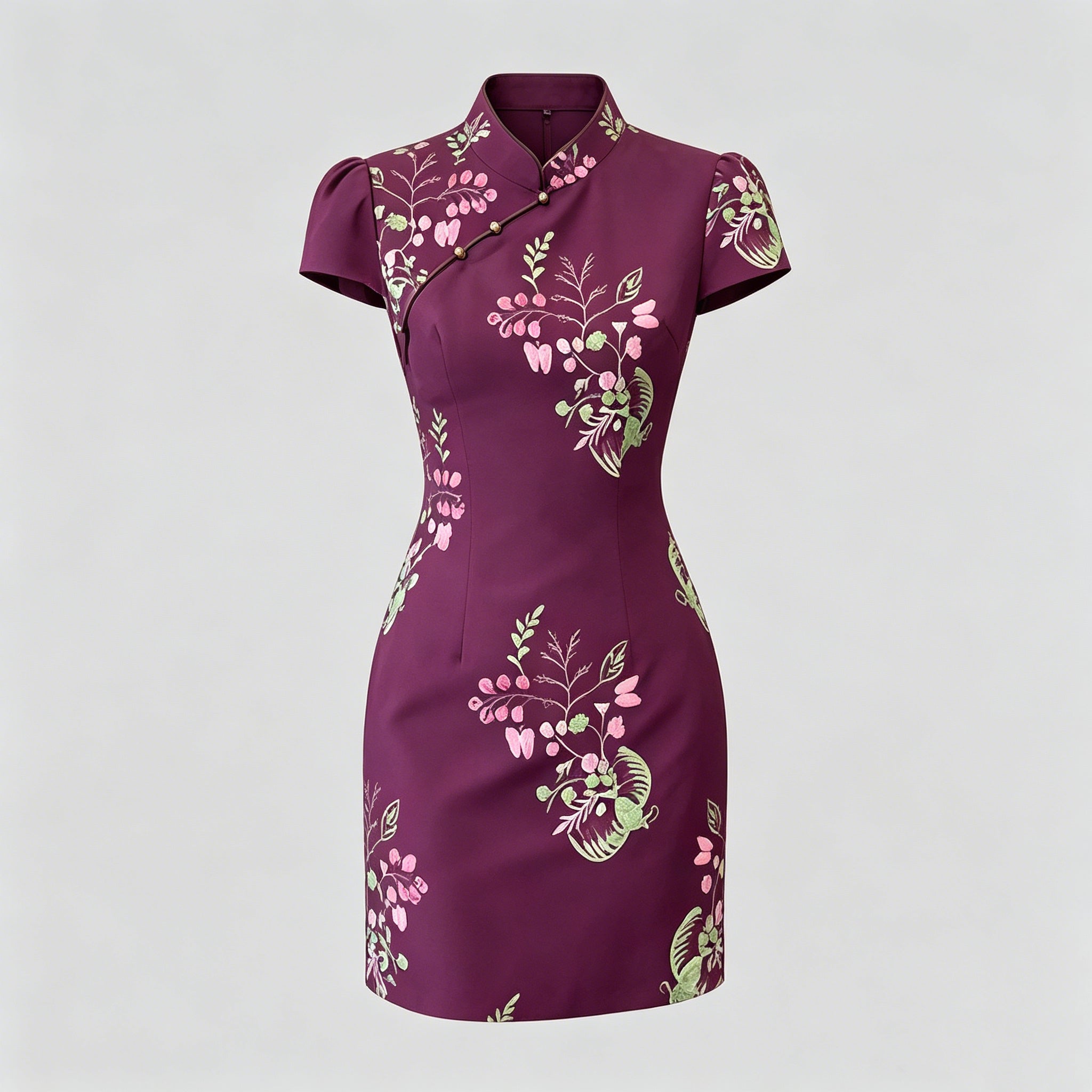 Purple Mandarin Collar Cheongsam Dress