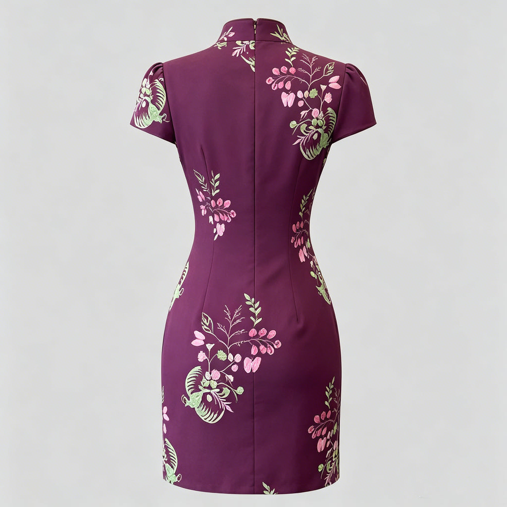 Purple Mandarin Collar Cheongsam Dress