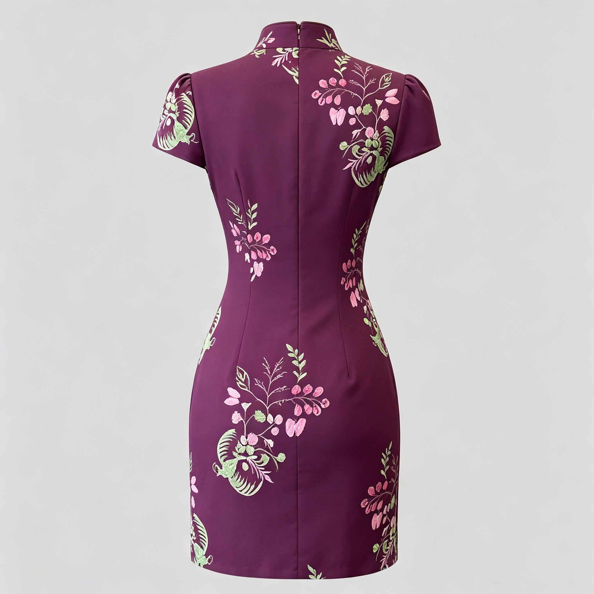 Purple Mandarin Collar Cheongsam Dress