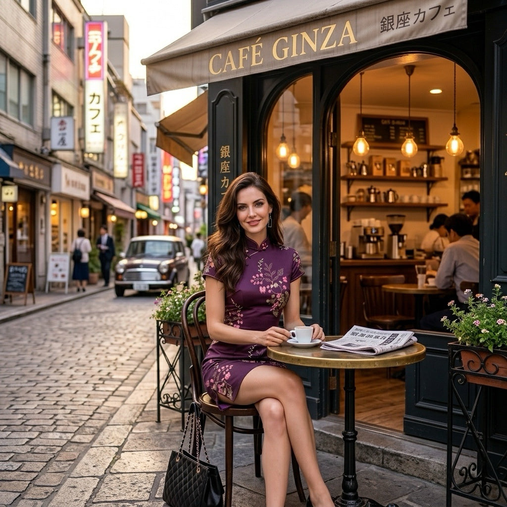 Purple Mandarin Collar Cheongsam Dress