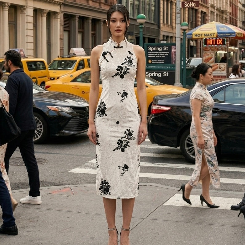 The Ink-Stained Velvet Cheongsam dress
