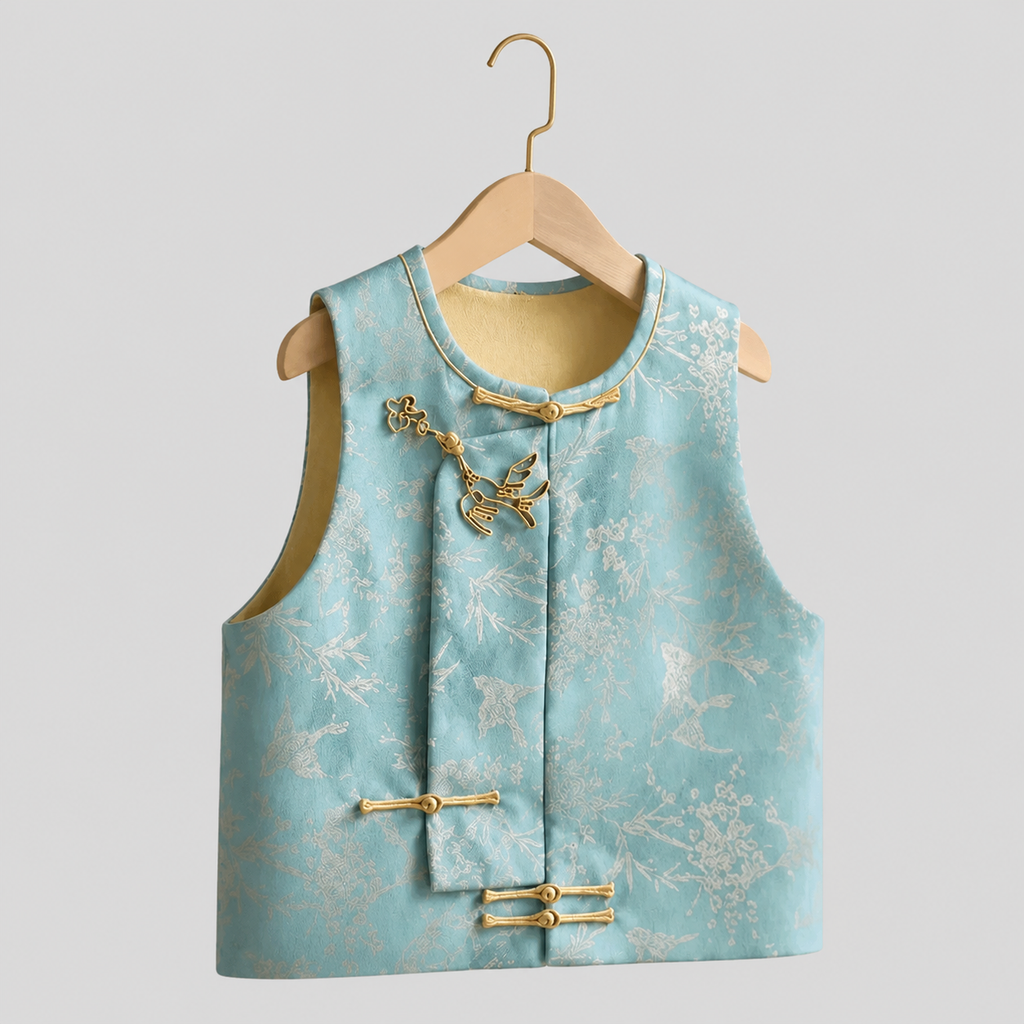 Bamboo Bird Sleeveless Vest Unisex Traditional Button Vest Top