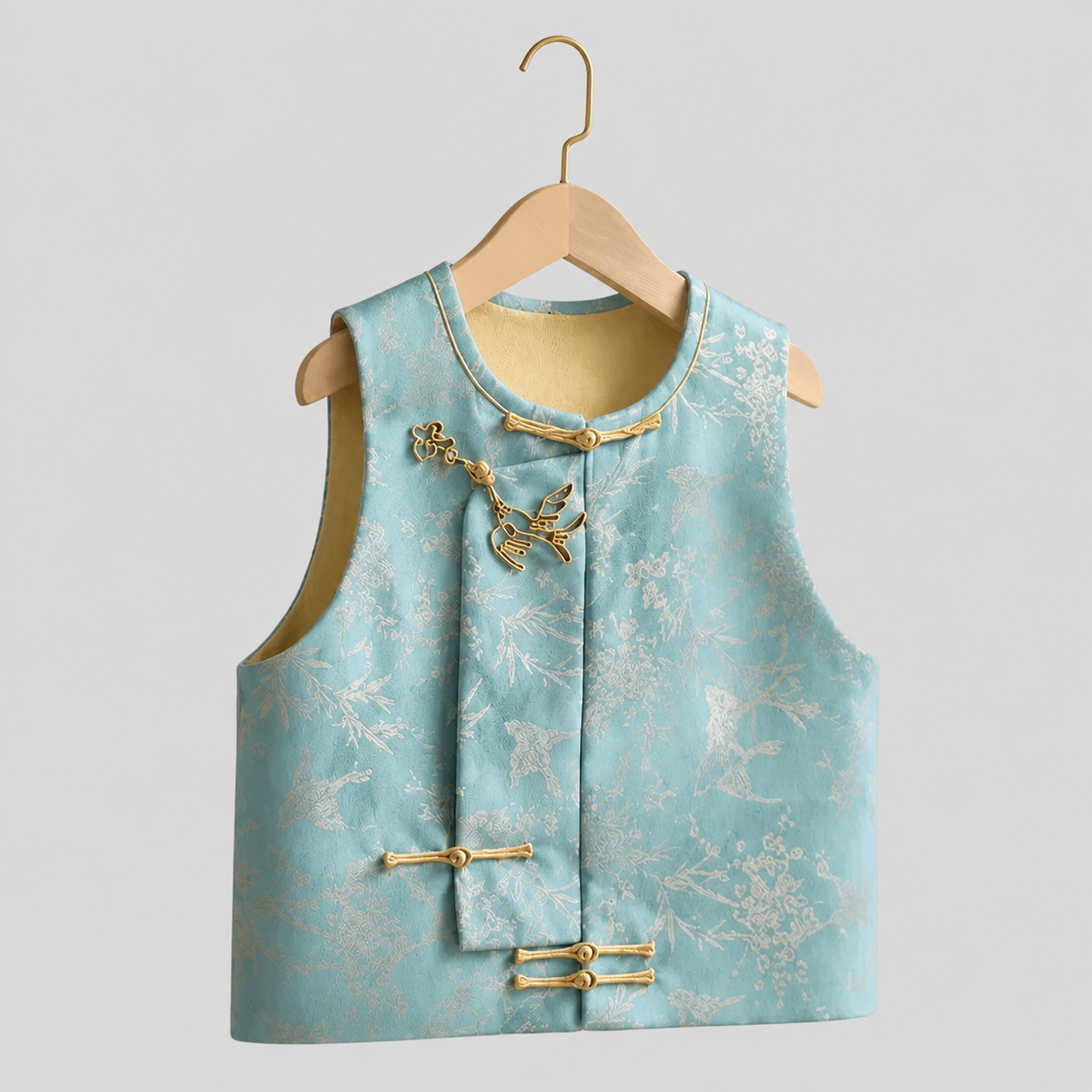 Bamboo Bird Sleeveless Vest Unisex Traditional Button Vest Top