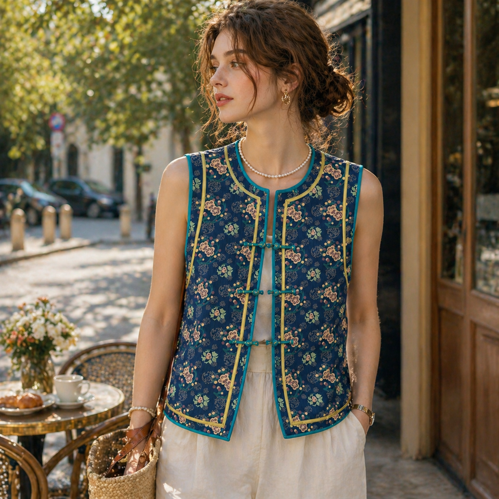 Indigo Floral Frog Vest Top