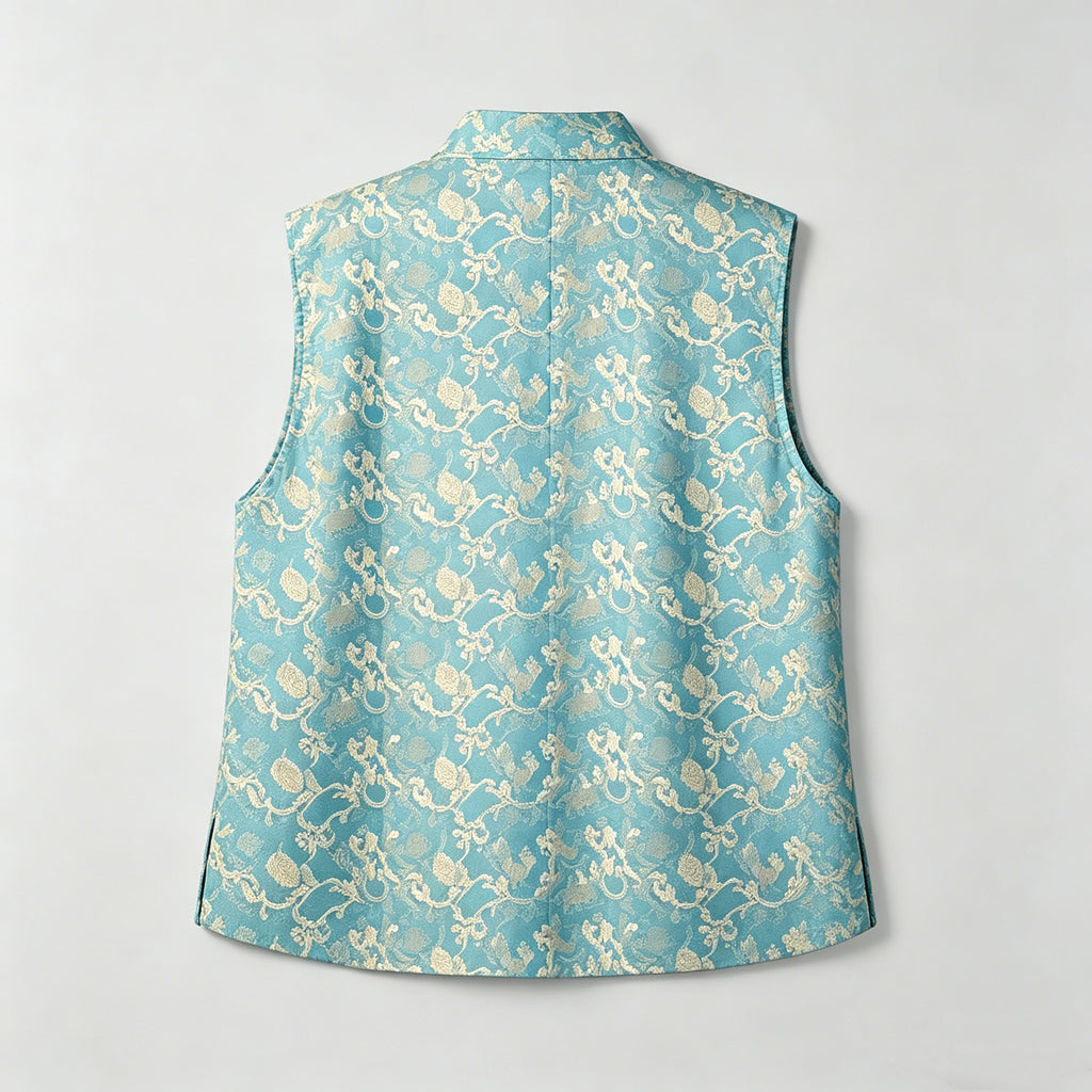 Sage Blue Brocade Vest Top