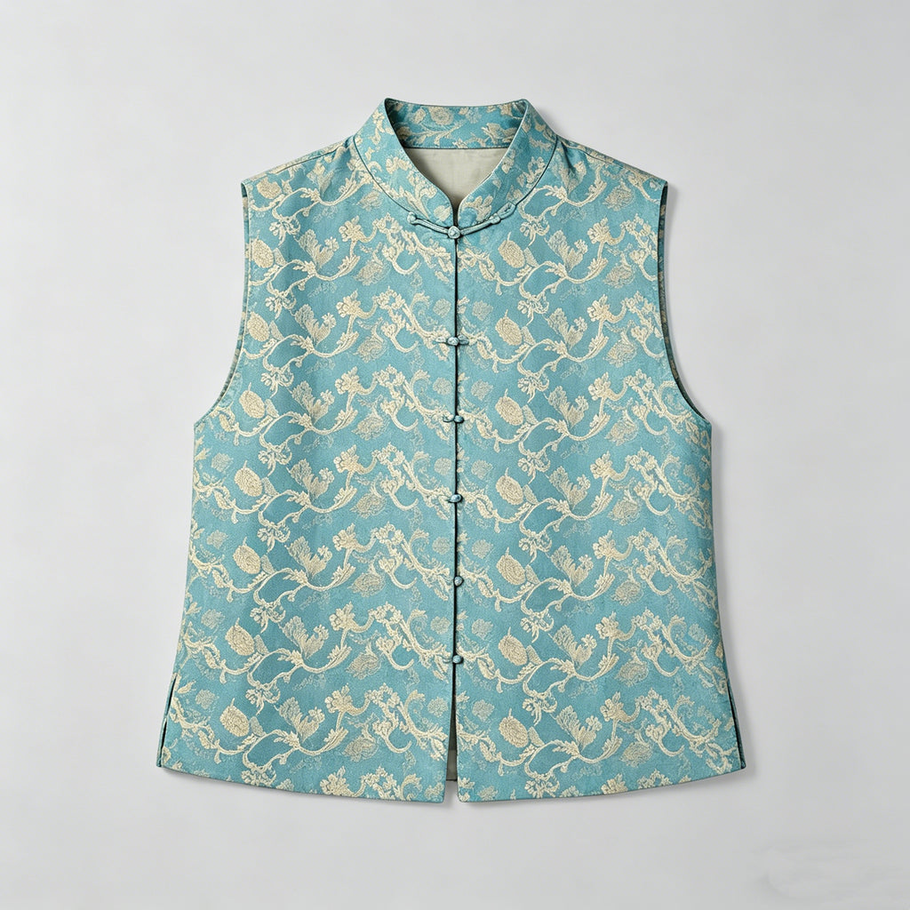 Sage Blue Brocade Vest Top