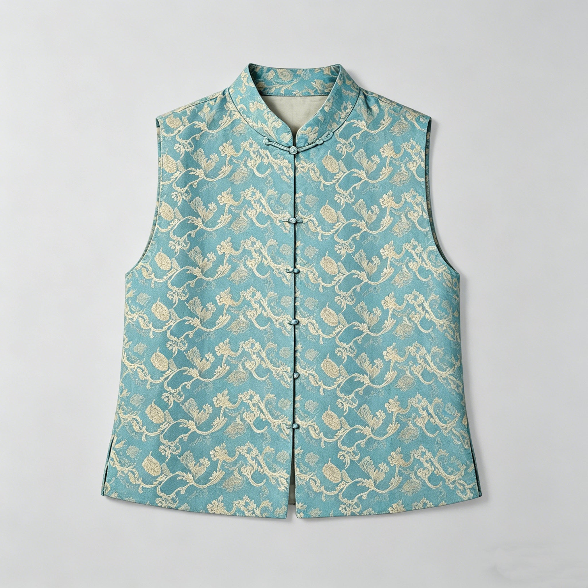 Sage Blue Brocade Vest Top