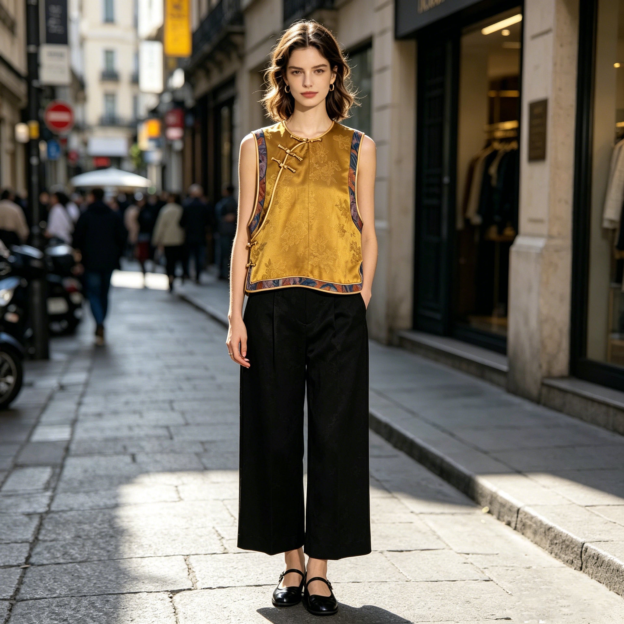 Golden Mustard Oriental Vest Top