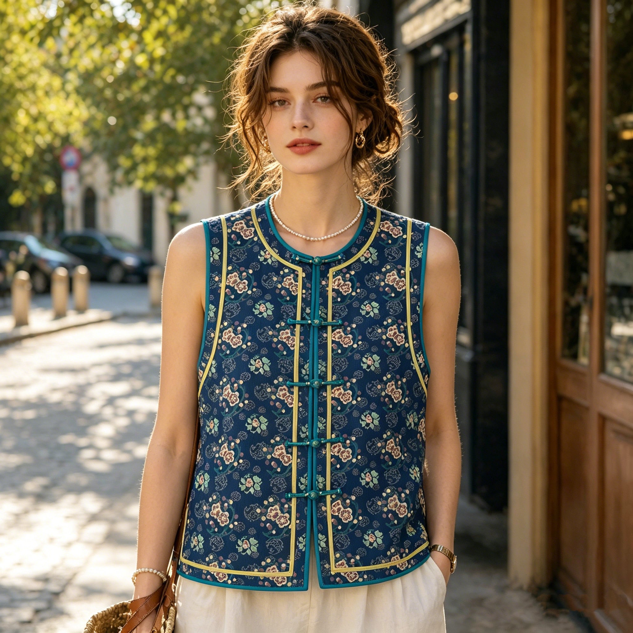 Indigo Floral Frog Vest Top