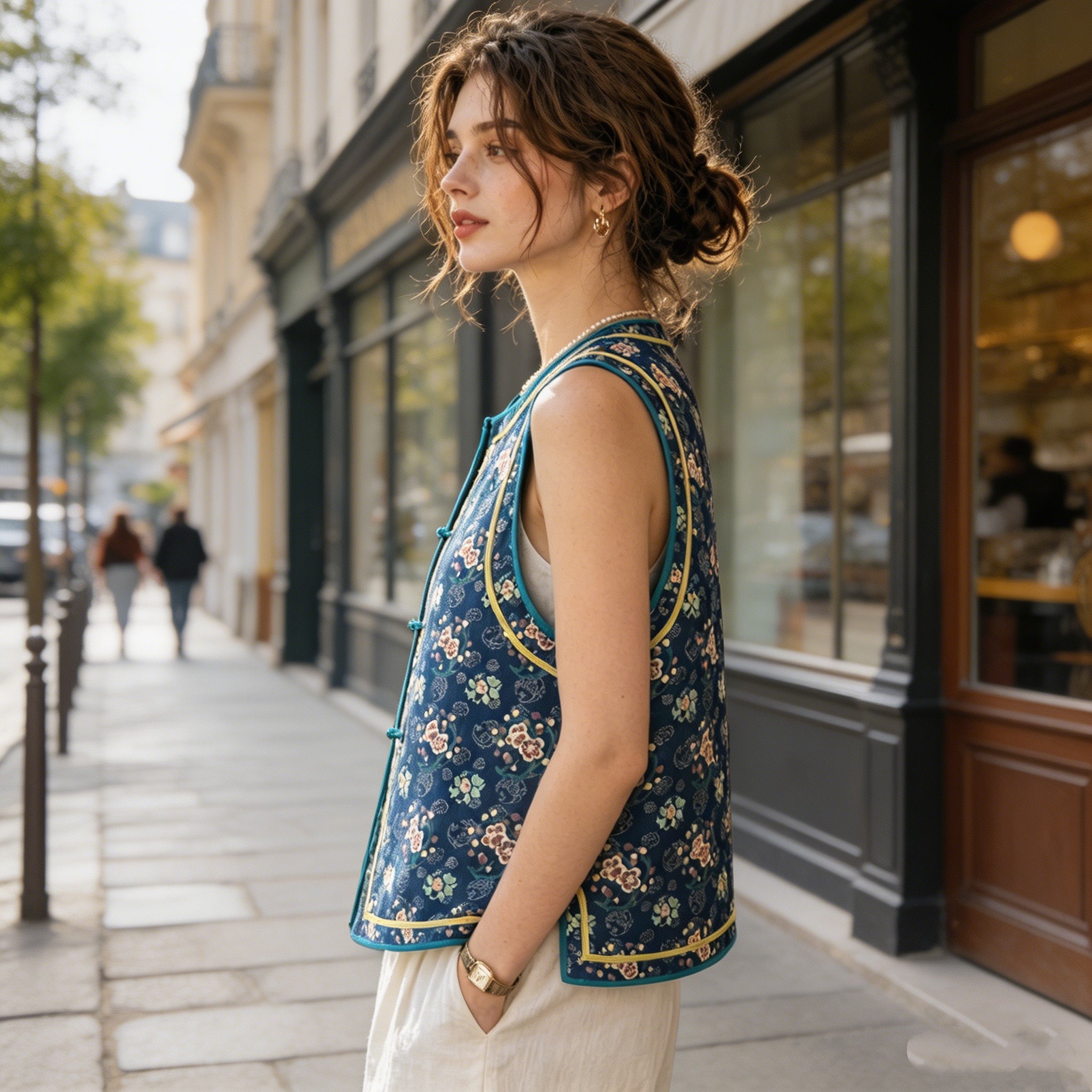 Indigo Floral Frog Vest Top
